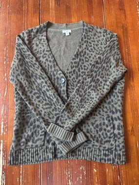 J. Jill Olive and Brown Leopard Print V-Neck Cardigan